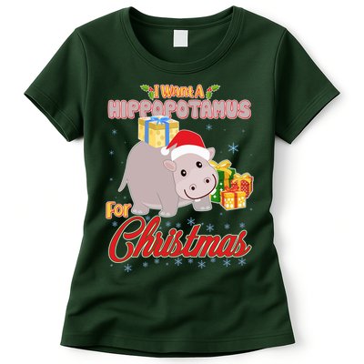 I Want A Hippopotamus for Christmas Classic Song Womens T-Shirt
