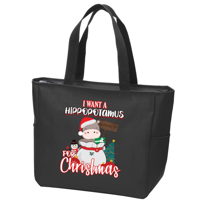 I Want A Hippopotamus For Christmas Ho Ho Ho Zip Tote Bag