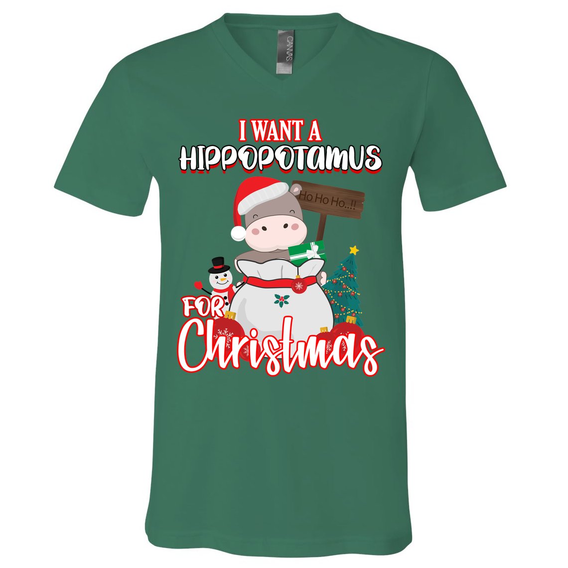 I Want A Hippopotamus For Christmas Ho Ho Ho V-Neck T-Shirt