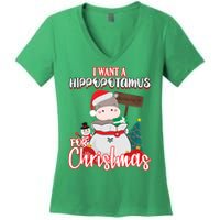 I Want A Hippopotamus For Christmas Ho Ho Ho Women's V-Neck T-Shirt