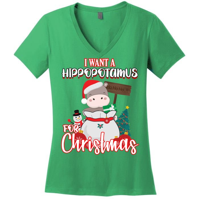 I Want A Hippopotamus For Christmas Ho Ho Ho Women's V-Neck T-Shirt