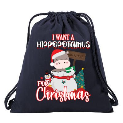 I Want A Hippopotamus For Christmas Ho Ho Ho Drawstring Bag