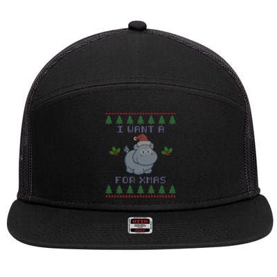 I Want A Hippopotamus For Christmas Ugly 7 Panel Mesh Trucker Snapback Hat