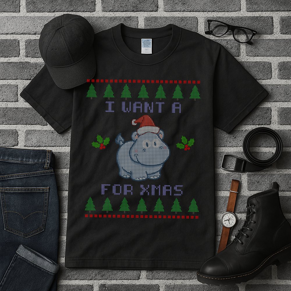 I Want A Hippopotamus For Christmas Ugly Tall T-Shirt
