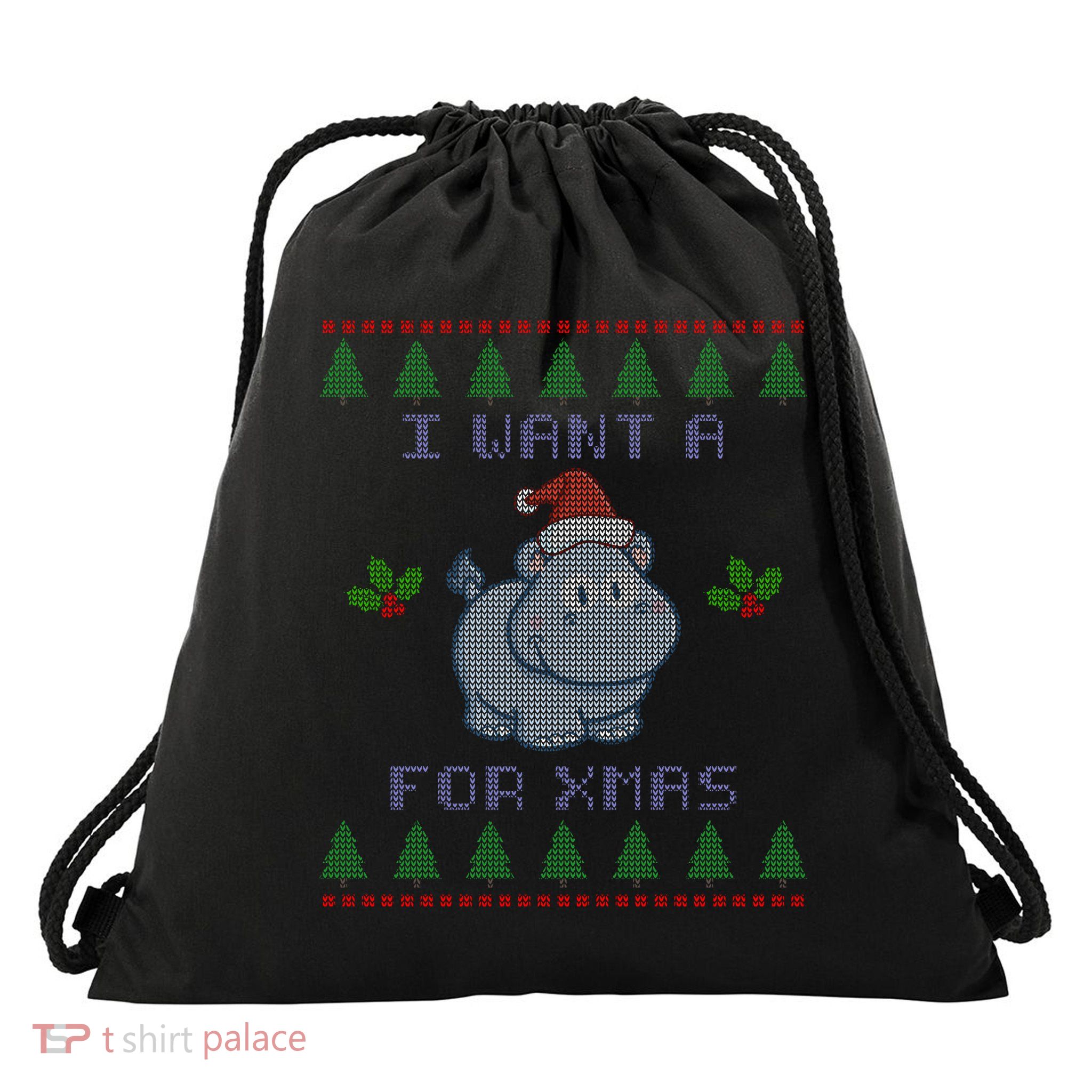 I Want A Hippopotamus For Christmas Ugly Drawstring Bag