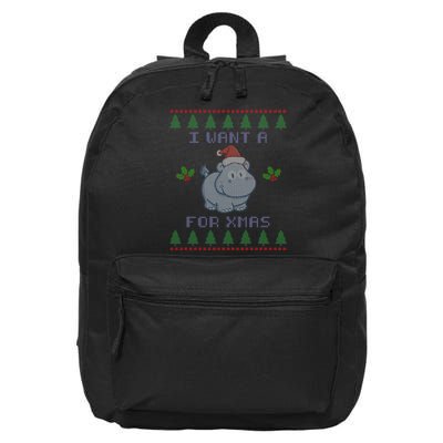 I Want A Hippopotamus For Christmas Ugly 16 in Basic Backpack