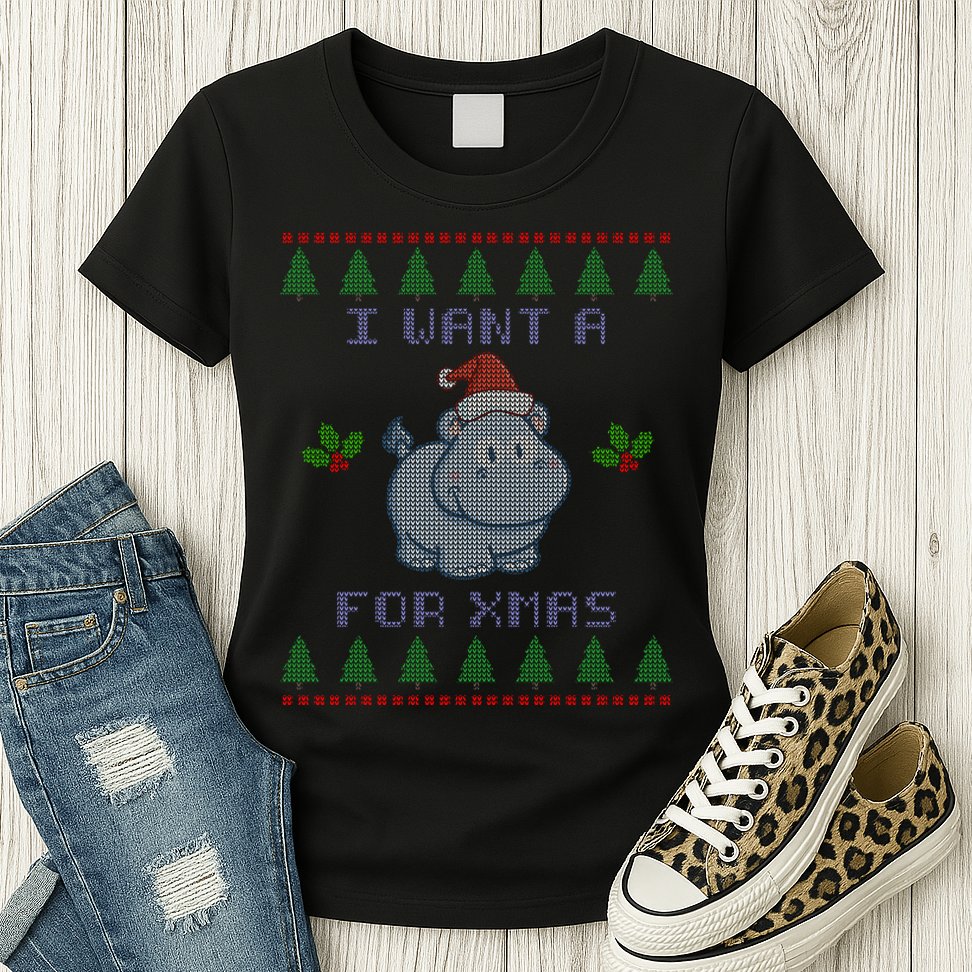 I Want A Hippopotamus For Christmas Ugly Womens T-Shirt