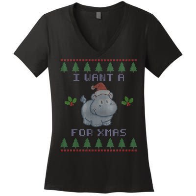 I Want A Hippopotamus For Christmas Ugly Women's V-Neck T-Shirt