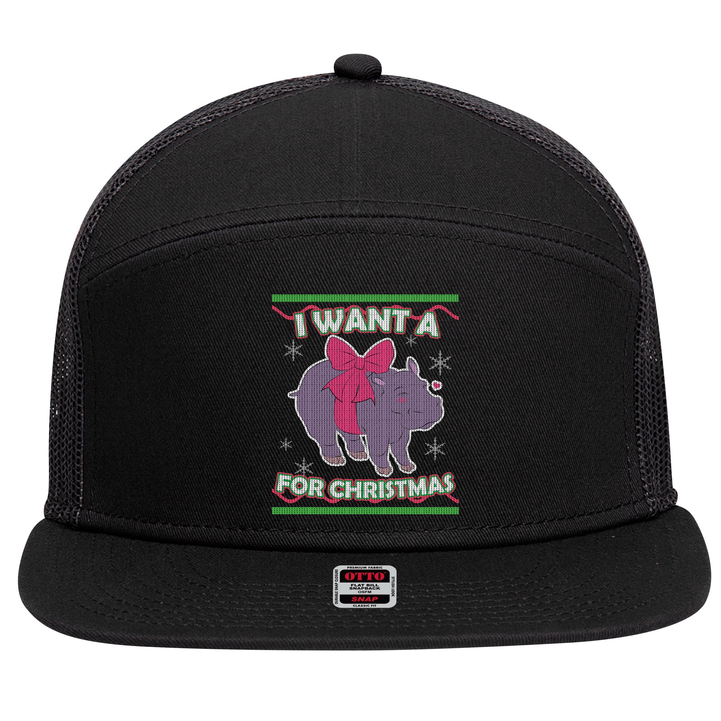 I Want A Hippopotamus Ugly Christmas Sweater 7 Panel Mesh Trucker Snapback Hat