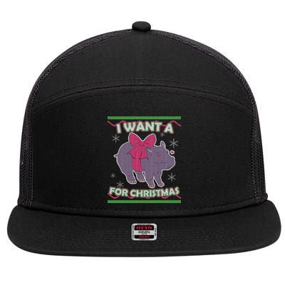 I Want A Hippopotamus Ugly Christmas Sweater 7 Panel Mesh Trucker Snapback Hat