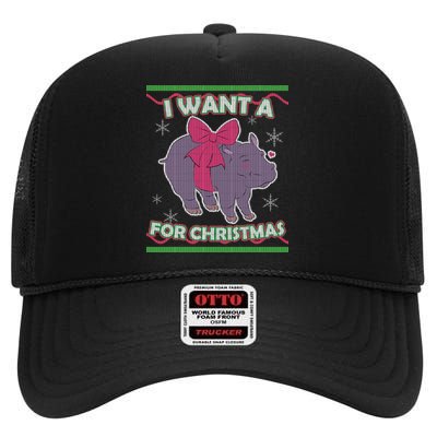 I Want A Hippopotamus Ugly Christmas Sweater High Crown Mesh Back Trucker Hat