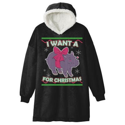 I Want A Hippopotamus Ugly Christmas Sweater Hooded Wearable Blanket