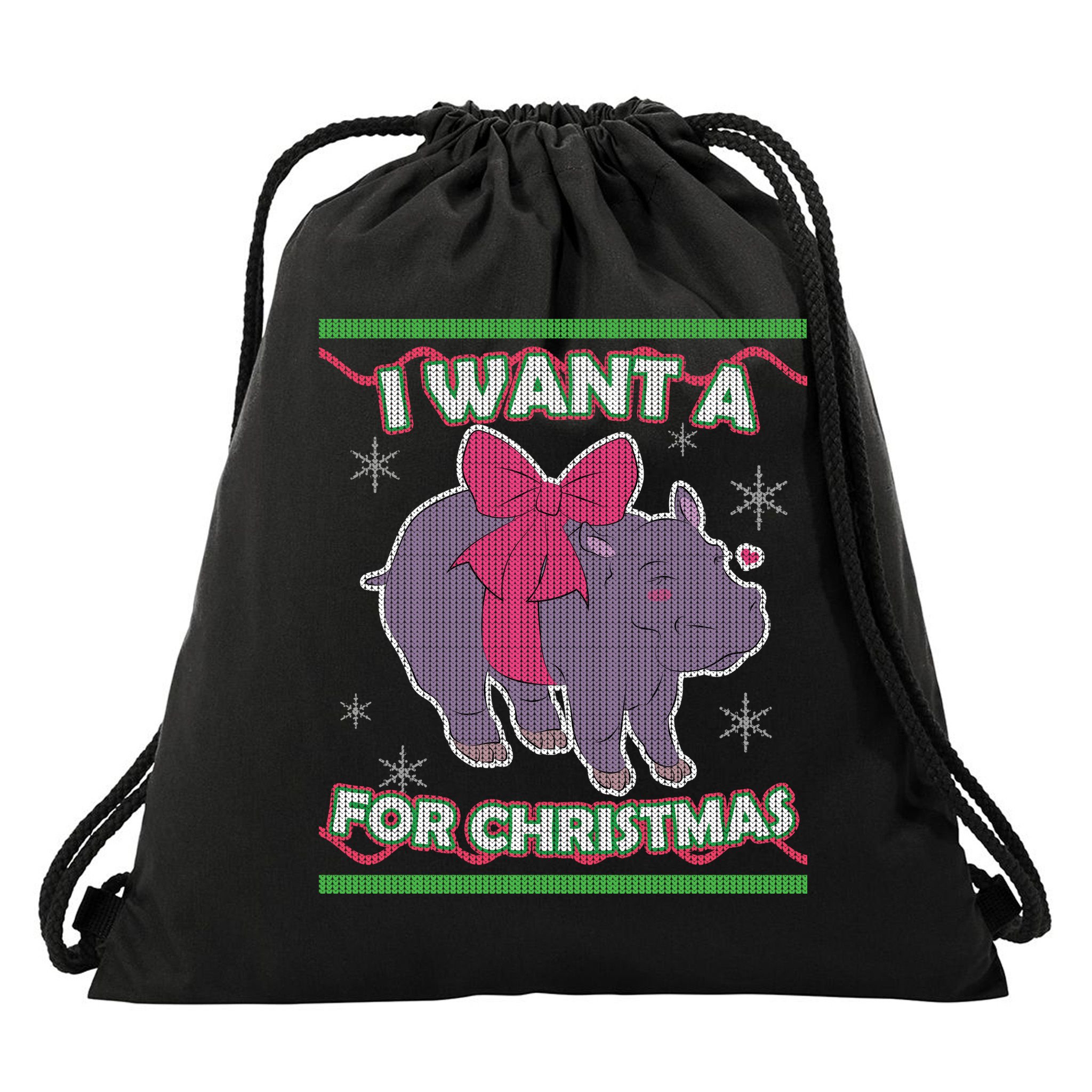 I Want A Hippopotamus Ugly Christmas Sweater Drawstring Bag