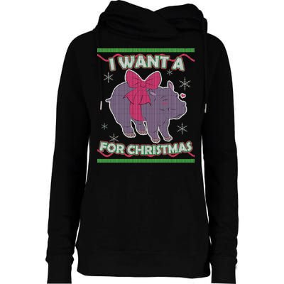 I Want A Hippopotamus Ugly Christmas Sweater Womens Funnel Neck Pullover Hood