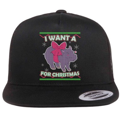 I Want A Hippopotamus Ugly Christmas Sweater Flat Bill Trucker Hat