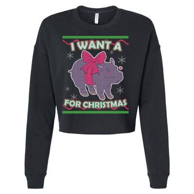 I Want A Hippopotamus Ugly Christmas Sweater Cropped Pullover Crew