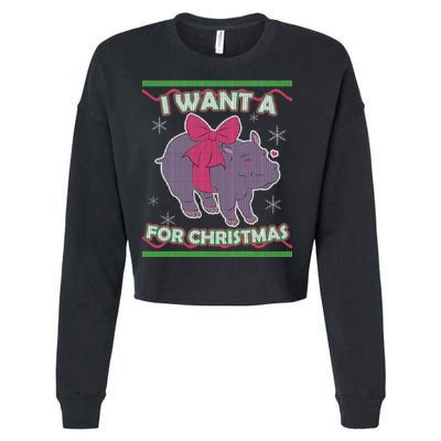 I Want A Hippopotamus Ugly Christmas Sweater Cropped Pullover Crew