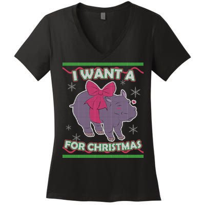 I Want A Hippopotamus Ugly Christmas Sweater Women's V-Neck T-Shirt