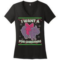 I Want A Hippopotamus Ugly Christmas Sweater Women's V-Neck T-Shirt