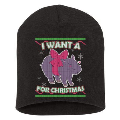 I Want A Hippopotamus Ugly Christmas Sweater Short Acrylic Beanie