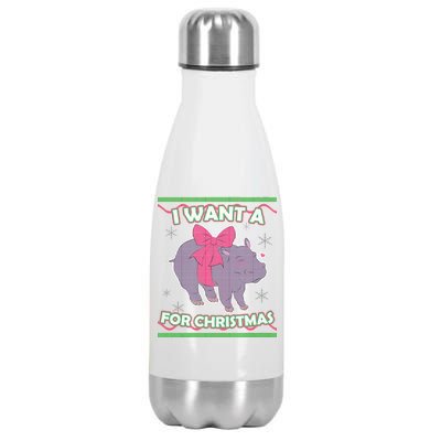 I Want A Hippopotamus Ugly Christmas Sweater Stainless Steel Insulated Water Bottle