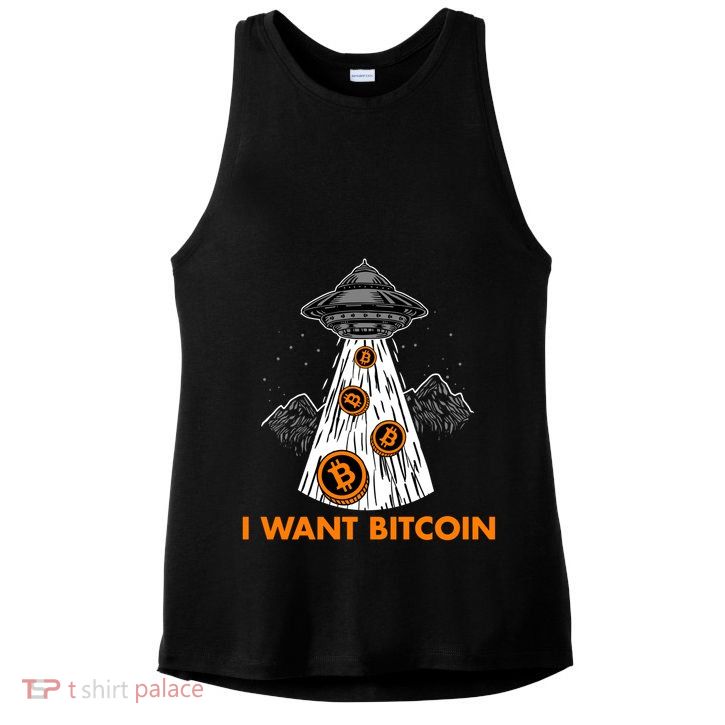 I Want Bitcoin BTC Crypto Currency UFO Ladies PosiCharge Tri-Blend Wicking Tank