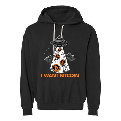 I Want Bitcoin BTC Crypto Currency UFO Garment-Dyed Fleece Hoodie