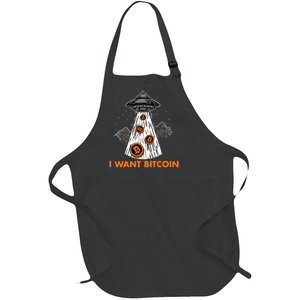 I Want Bitcoin BTC Crypto Currency UFO Full-Length Apron With Pockets