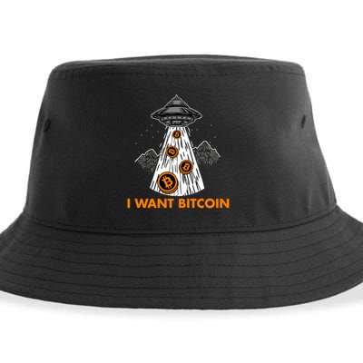 I Want Bitcoin BTC Crypto Currency UFO Sustainable Bucket Hat