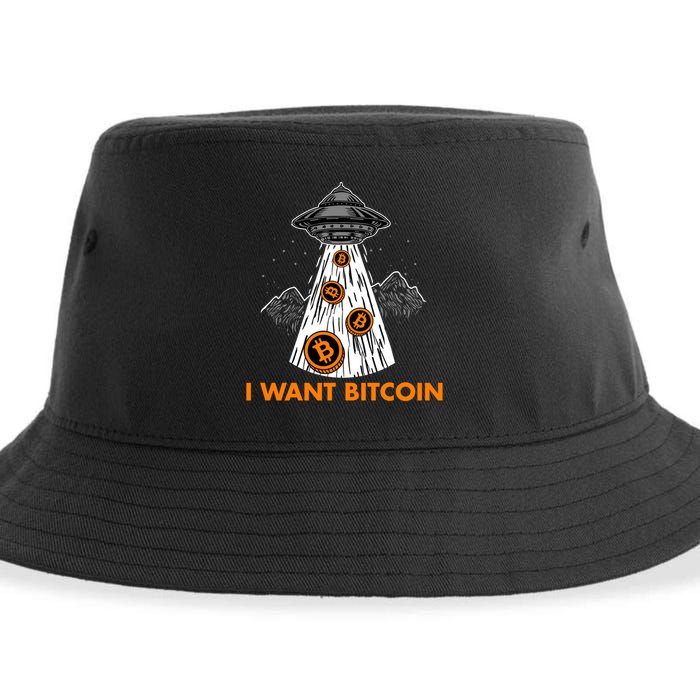 I Want Bitcoin BTC Crypto Currency UFO Sustainable Bucket Hat