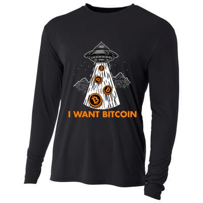 I Want Bitcoin BTC Crypto Currency UFO Cooling Performance Long Sleeve Crew