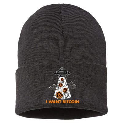 I Want Bitcoin BTC Crypto Currency UFO Sustainable Knit Beanie