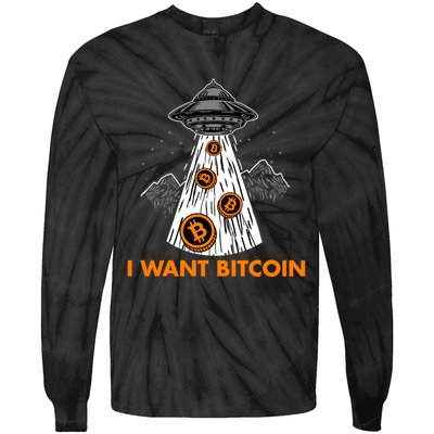 I Want Bitcoin BTC Crypto Currency UFO Tie-Dye Long Sleeve Shirt