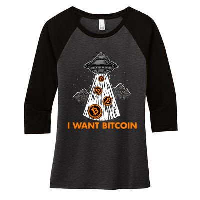 I Want Bitcoin BTC Crypto Currency UFO Women's Tri-Blend 3/4-Sleeve Raglan Shirt