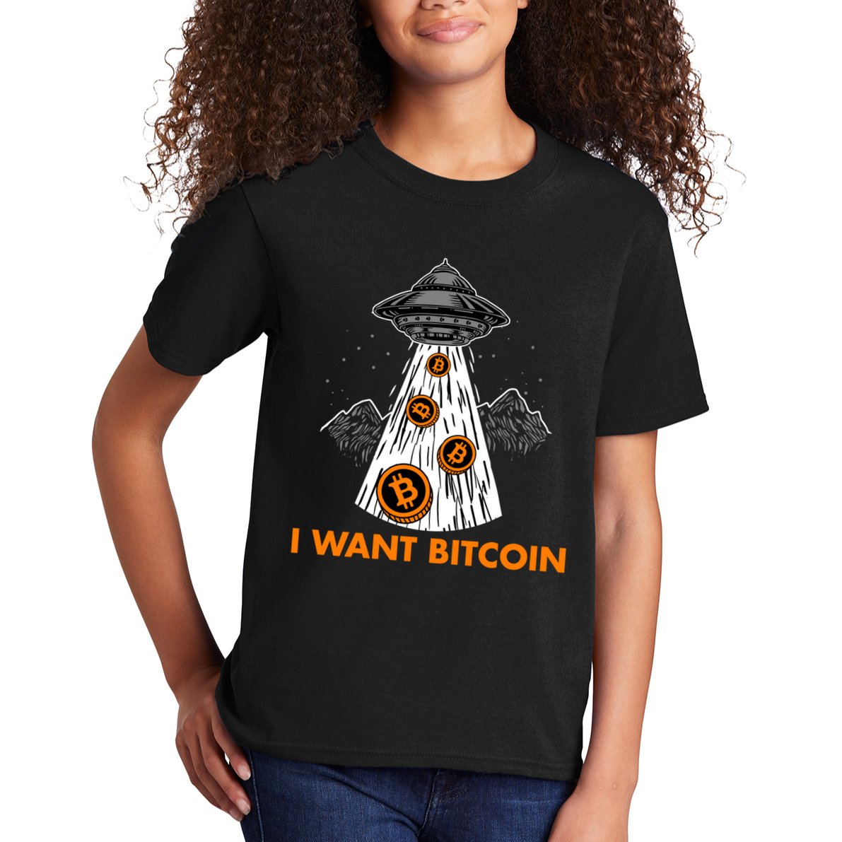 I Want Bitcoin BTC Crypto Currency UFO Kids T-Shirt