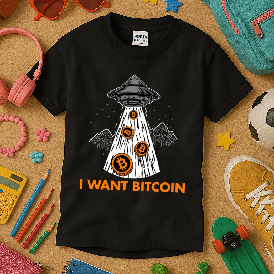 I Want Bitcoin BTC Crypto Currency UFO Kids T-Shirt