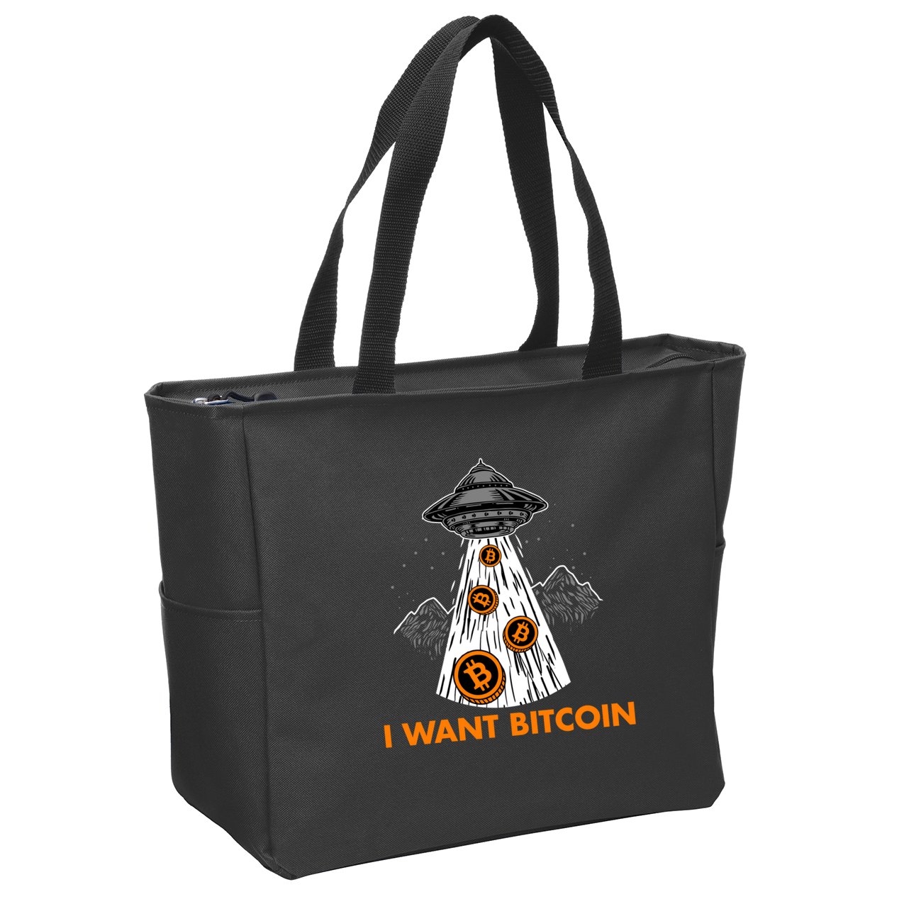 I Want Bitcoin BTC Crypto Currency UFO Zip Tote Bag