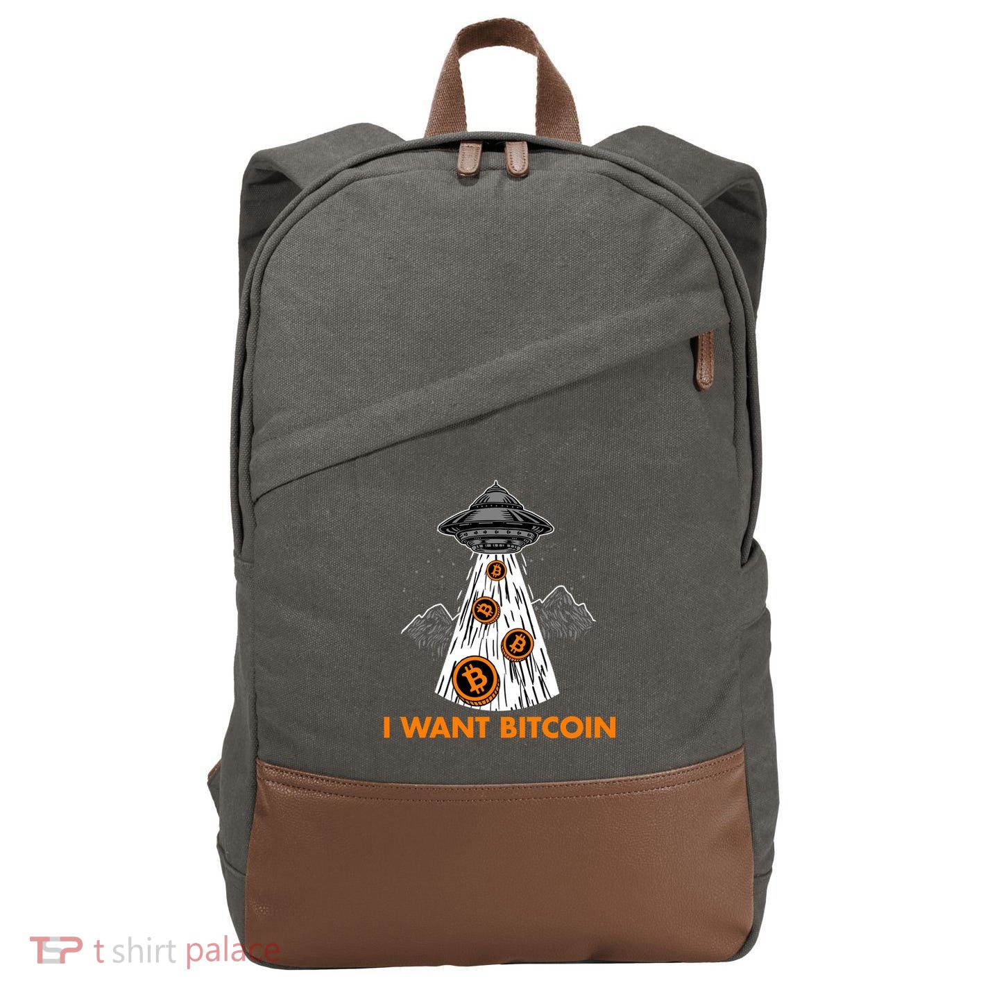 I Want Bitcoin BTC Crypto Currency UFO Cotton Canvas Backpack