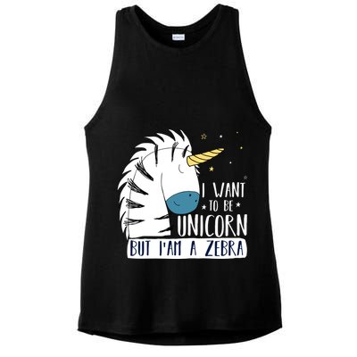 I Want To Be A Unicorn But I'm A Zebra Funny Ladies PosiCharge Tri-Blend Wicking Tank