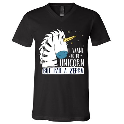 I Want To Be A Unicorn But I'm A Zebra Funny V-Neck T-Shirt