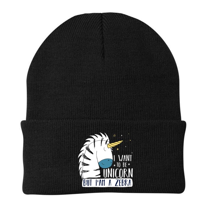 I Want To Be A Unicorn But I'm A Zebra Funny Knit Cap Winter Beanie