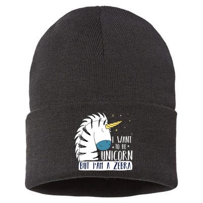 I Want To Be A Unicorn But I'm A Zebra Funny Sustainable Knit Beanie