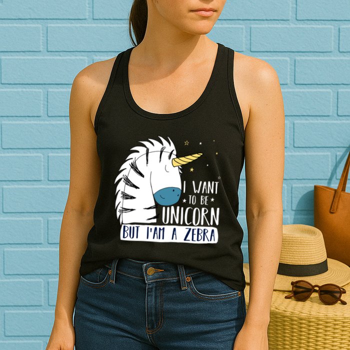 I Want To Be A Unicorn But I'm A Zebra Funny Womens Tank Top
