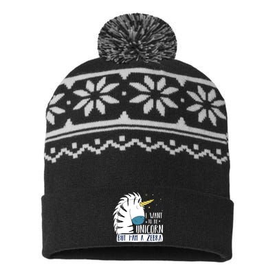 I Want To Be A Unicorn But I'm A Zebra Funny USA-Made Snowflake Beanie