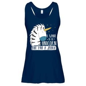 I Want To Be A Unicorn But I'm A Zebra Funny Ladies Essential Flowy Tank