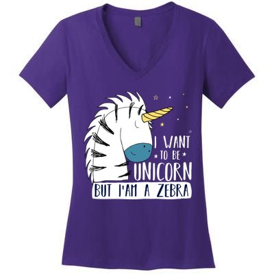 I Want To Be A Unicorn But I'm A Zebra Funny Women's V-Neck T-Shirt