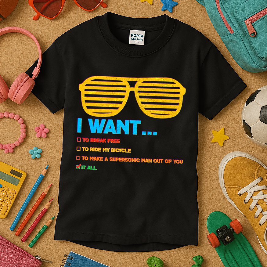 I Want To Break Free Ride Bicycle Want It All Kids T-Shirt