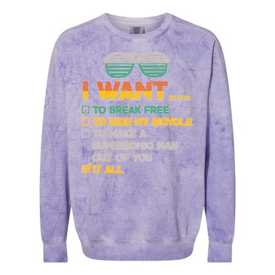 I Want To Break Free To Ride My Bicycle It All Sunglasses Colorblast Crewneck Sweatshirt