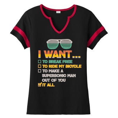 I Want To Break Free To Ride My Bicycle It All Sunglasses Ladies Halftime Notch Neck Tee