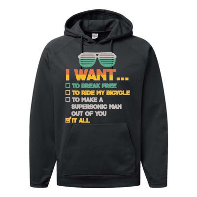 I Want To Break Free To Ride My Bicycle It All Sunglasses Performance Fleece Hoodie